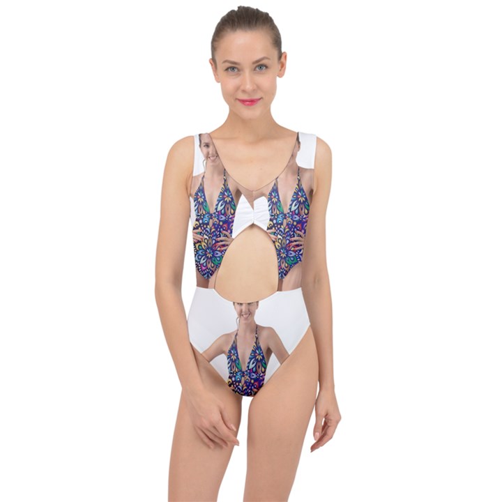 Leafs and Floral print Center Cut Out Swimsuit