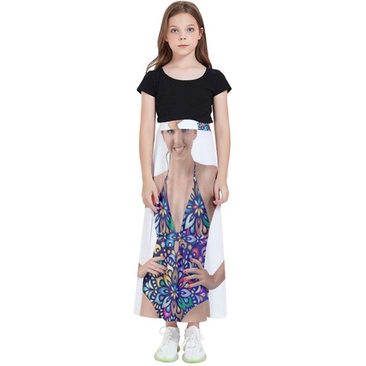 Leafs and Floral print Kids  Flared Maxi Skirt