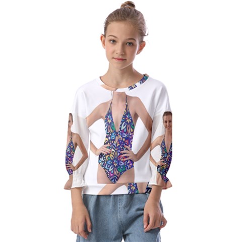 Leafs And Floral Print Kids  Cuff Sleeve Top by BellaVistaTshirt02