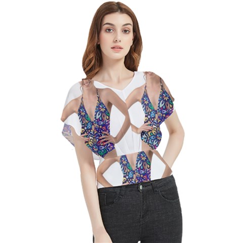 Leafs And Floral Print Butterfly Chiffon Blouse by BellaVistaTshirt02