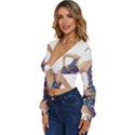 Leafs and Floral print Long Sleeve Deep-V Velour Top View2