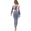 Leafs and Floral print Long Sleeve Deep-V Velour Top View4