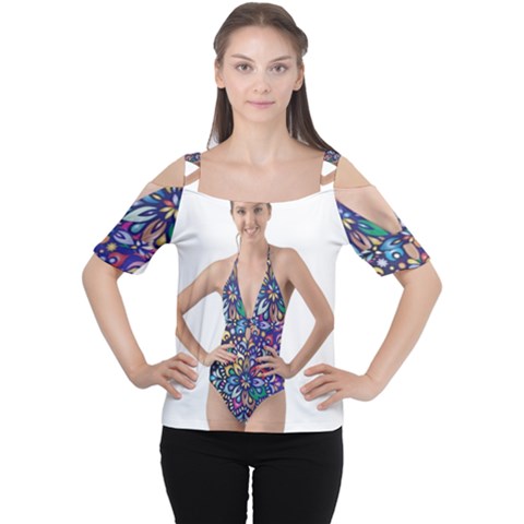 Leafs And Floral Print Cutout Shoulder Tee by BellaVistaTshirt02