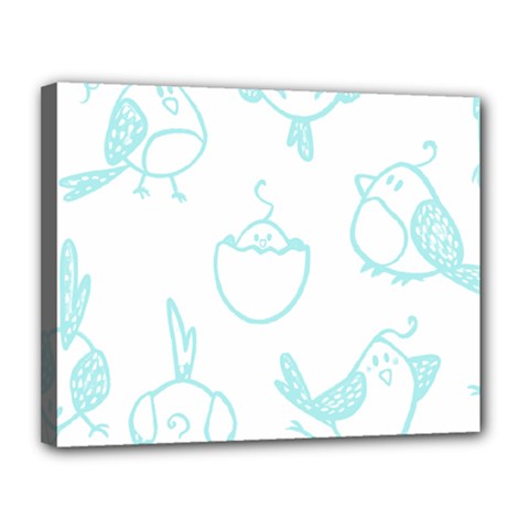 Birds Seamless Pattern Blue Canvas 14  X 11  (stretched) by ConteMonfrey