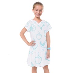 Birds Seamless Pattern Blue Kids  Drop Waist Dress by ConteMonfrey