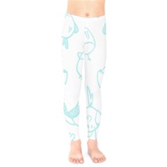 Birds Seamless Pattern Blue Kids  Leggings by ConteMonfrey