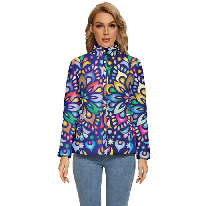 Leafs and Floral Women s Puffer Bubble Jacket Coat