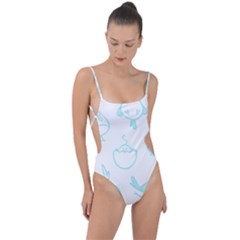 Birds Seamless Pattern Blue Tie Strap One Piece Swimsuit by ConteMonfrey