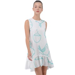 Birds Seamless Pattern Blue Frill Swing Dress by ConteMonfrey