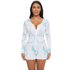 Birds Seamless Pattern Blue Long Sleeve Boyleg Swimsuit by ConteMonfrey