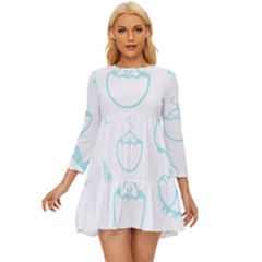 Birds Seamless Pattern Blue Long Sleeve Babydoll Dress by ConteMonfrey