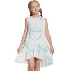 Birds Seamless Pattern Blue Kids  Frill Swing Dress by ConteMonfrey