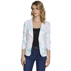 Birds Seamless Pattern Blue Women s One-button 3/4 Sleeve Short Jacket