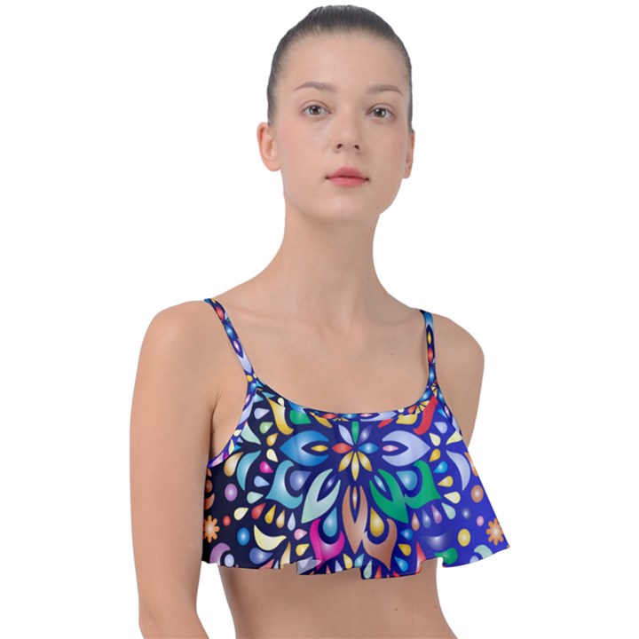 Leafs and Floral Frill Bikini Top