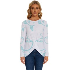 Birds Seamless Pattern Blue Long Sleeve Crew Neck Pullover Top by ConteMonfrey