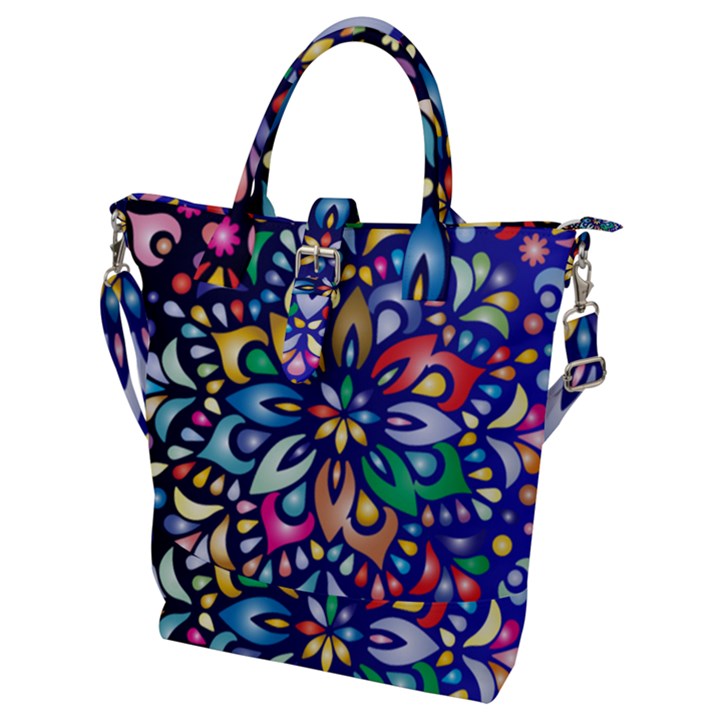 Leafs and Floral Buckle Top Tote Bag