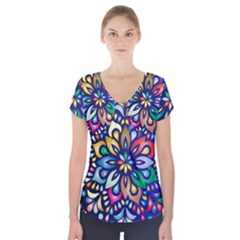 Leafs And Floral Short Sleeve Front Detail Top by BellaVistaTshirt02