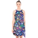 Leafs and Floral Halter Collar Waist Tie Chiffon Dress View1