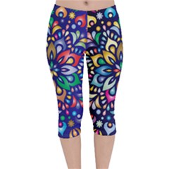 Leafs And Floral Velvet Capri Leggings  by BellaVistaTshirt02