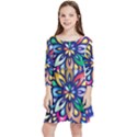 Leafs and Floral Kids  Quarter Sleeve Skater Dress View1