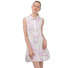 Birds Seamless Pattern Purple Sleeveless Shirt Dress by ConteMonfrey