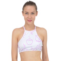 Birds Seamless Pattern Purple Racer Front Bikini Top by ConteMonfrey