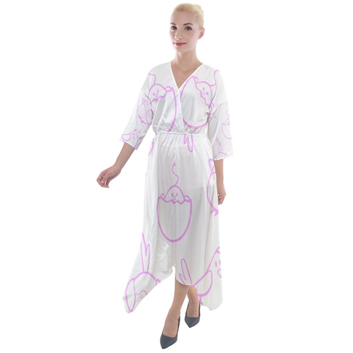 Birds Seamless Pattern Purple Quarter Sleeve Wrap Front Maxi Dress