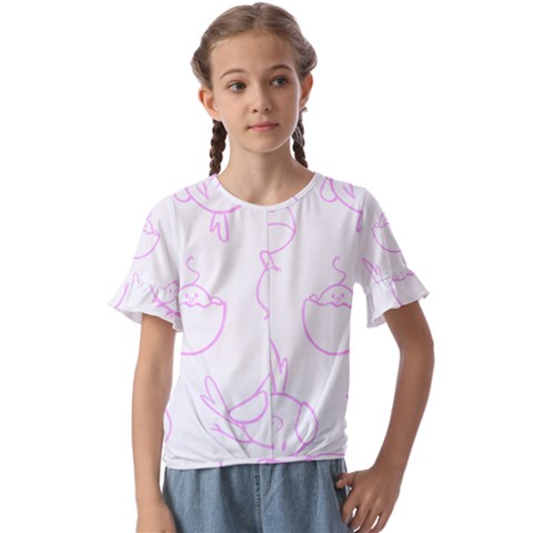 Birds Seamless Pattern Purple Kids  Cuff Sleeve Scrunch Bottom Tee by ConteMonfrey