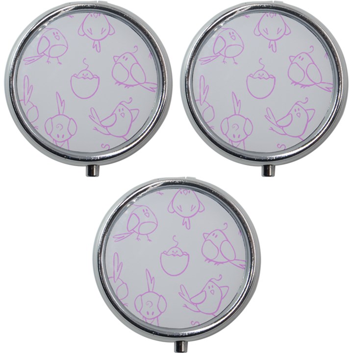 Birds Seamless Pattern Purple Mini Round Pill Box (Pack of 3)