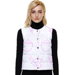 Birds Seamless Pattern Purple Women s Short Button Up Puffer Vest by ConteMonfrey