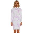 Birds Seamless Pattern Purple Long Sleeve Shirt Collar Bodycon Dress View1