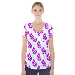 Purple Butterflies On Their Own Way  Short Sleeve Front Detail Top by ConteMonfrey