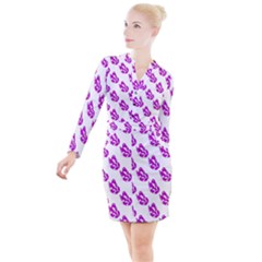 Purple Butterflies On Their Own Way  Button Long Sleeve Dress by ConteMonfrey