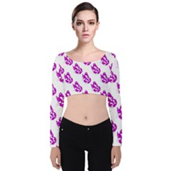 Purple Butterflies On Their Own Way  Velvet Long Sleeve Crop Top by ConteMonfrey