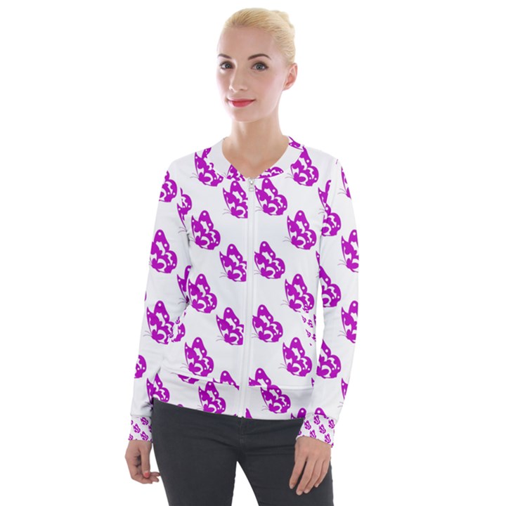 Purple Butterflies On Their Own Way  Velvet Zip Up Jacket