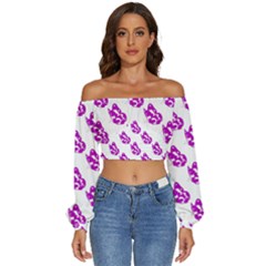 Purple Butterflies On Their Own Way  Long Sleeve Crinkled Weave Crop Top by ConteMonfrey