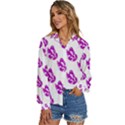 Purple Butterflies On Their Own Way  Women s Long Sleeve Button Down Shirt View2