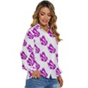 Purple Butterflies On Their Own Way  Women s Long Sleeve Button Down Shirt View3