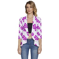 Purple Butterflies On Their Own Way  Women s 3/4 Sleeve Ruffle Edge Open Front Jacket