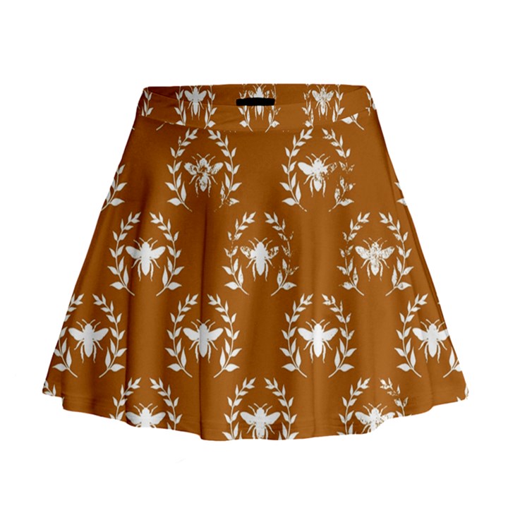 Brown Golden Bees Mini Flare Skirt