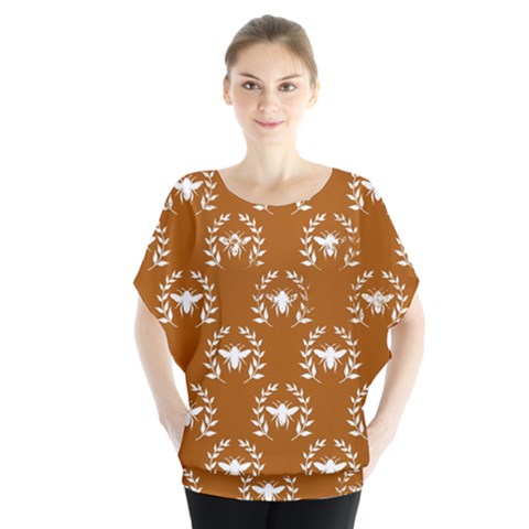 Brown Golden Bees Batwing Chiffon Blouse by ConteMonfrey