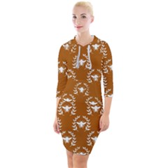 Brown Golden Bees Quarter Sleeve Hood Bodycon Dress by ConteMonfrey