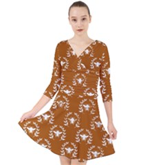 Brown Golden Bees Quarter Sleeve Front Wrap Dress by ConteMonfrey