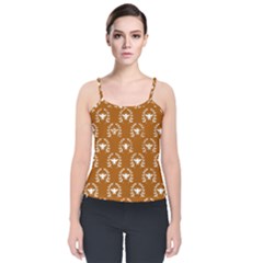 Brown Golden Bees Velvet Spaghetti Strap Top by ConteMonfrey