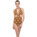 Brown Golden Bees Halter Front Plunge Swimsuit View1