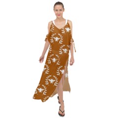 Brown Golden Bees Maxi Chiffon Cover Up Dress by ConteMonfrey