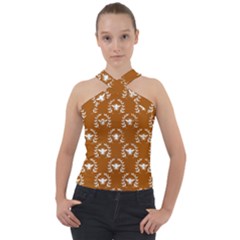 Brown Golden Bees Cross Neck Velour Top by ConteMonfrey