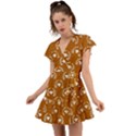 Brown Golden Bees Flutter Sleeve Wrap Dress View1