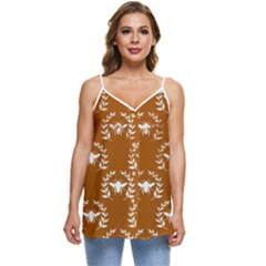 Brown Golden Bees Casual Spaghetti Strap Chiffon Top by ConteMonfrey