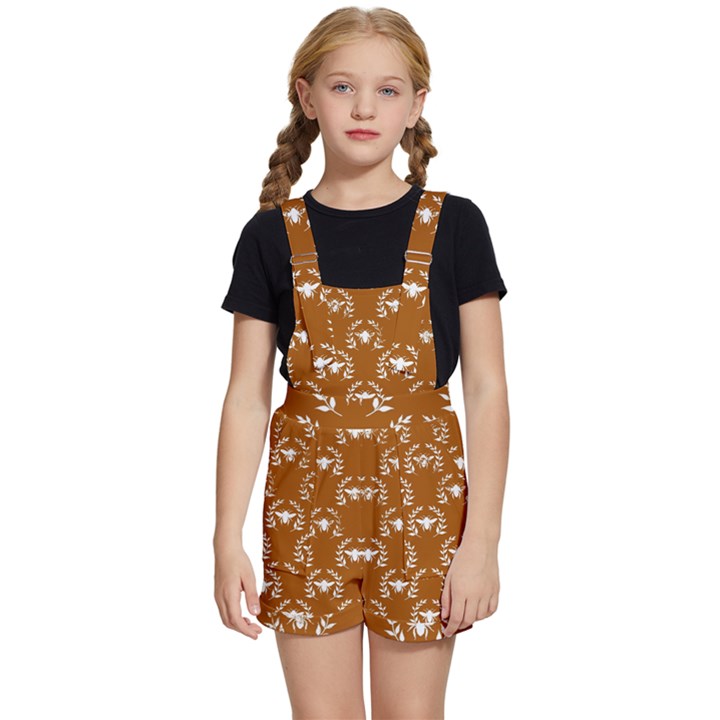 Brown Golden Bees Kids  Short Overalls